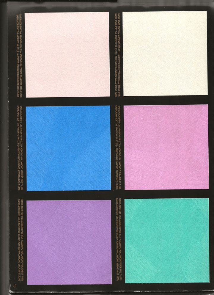 Farbkarte mit Effektoberflächen in Pastell, Blau und Türkis
